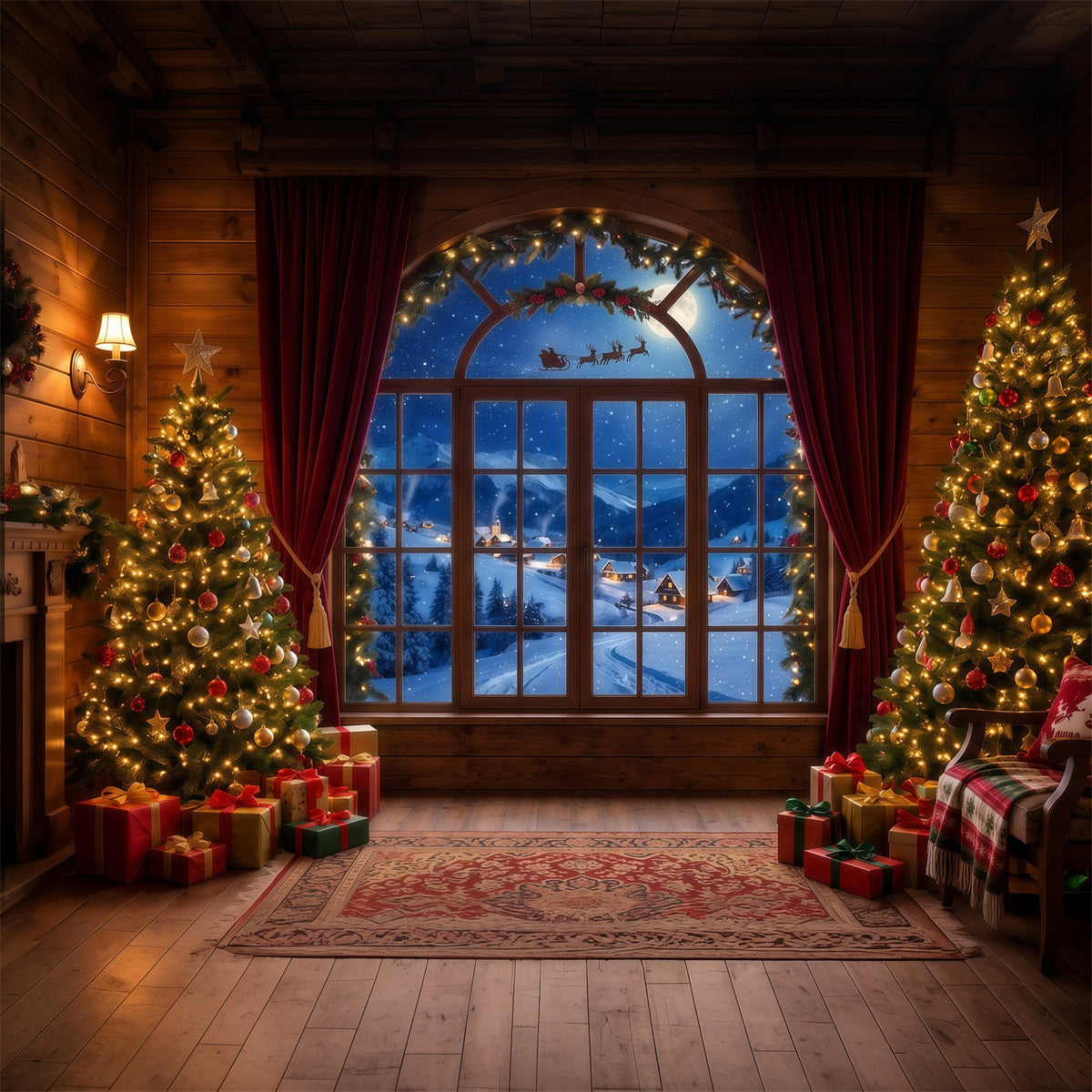 Santa-Hintergrund Gemütliches Fenster Schlittenblick RR610-134
