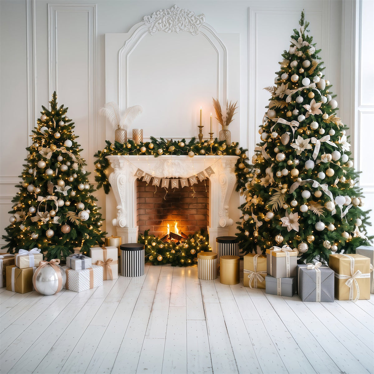 Weihnachtlicher Fotohintergrund Eleganter Goldener Kamin RR610-135
