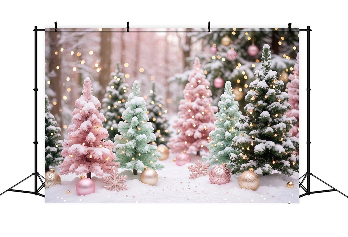 Weihnachtsbaum-Hintergrund Pastellfarbene Frostige Tannen Bühnenkulisse RR610-136