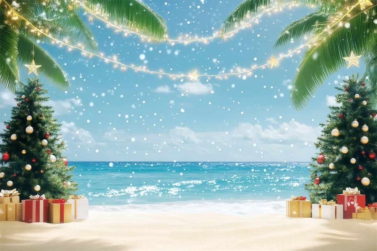 Tropischer Weihnachtshintergrund Tropischer Strand Festliche Palmen RR610-137