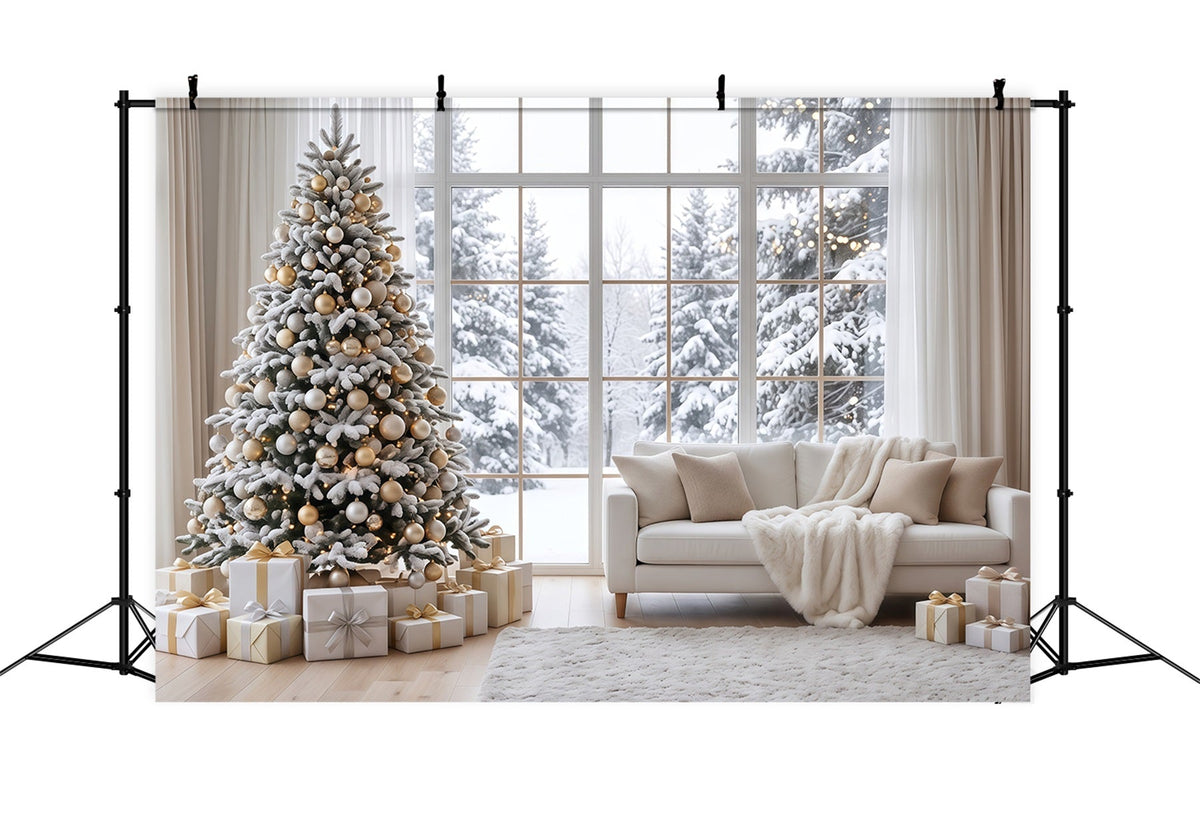 Weißer Weihnachtshintergrund Verschneites Fenster Wohnzimmer RR610-139