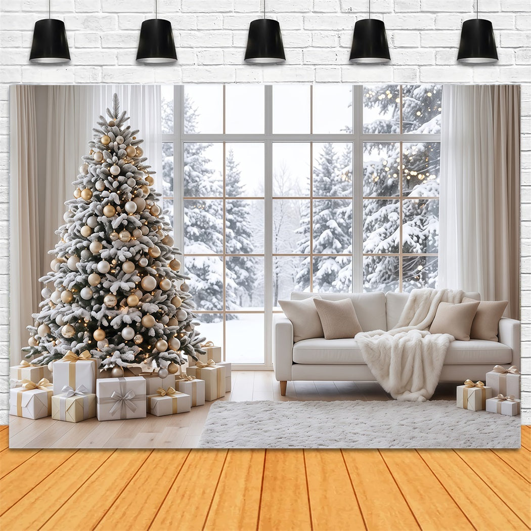 Weißer Weihnachtshintergrund Verschneites Fenster Wohnzimmer RR610-139