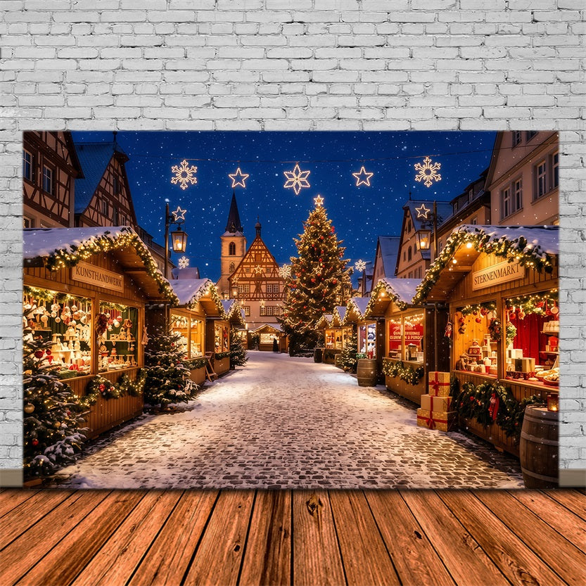 Weihnachtsstadt Hintergrund Verschneiter Europäischer Marktplatz RR610-146
