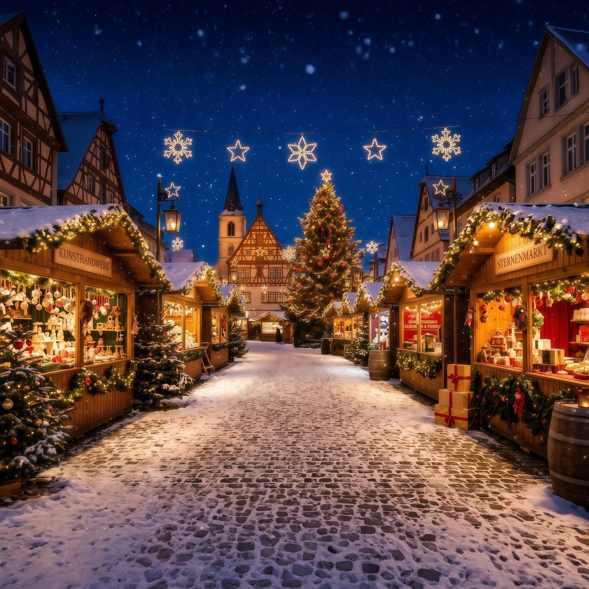 Weihnachtsstadt Hintergrund Verschneiter Europäischer Marktplatz RR610-146