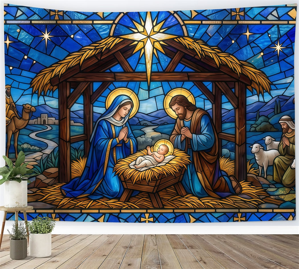 Bethlehem Hintergrund Buntglas Krippenszene Kirche RR610-15