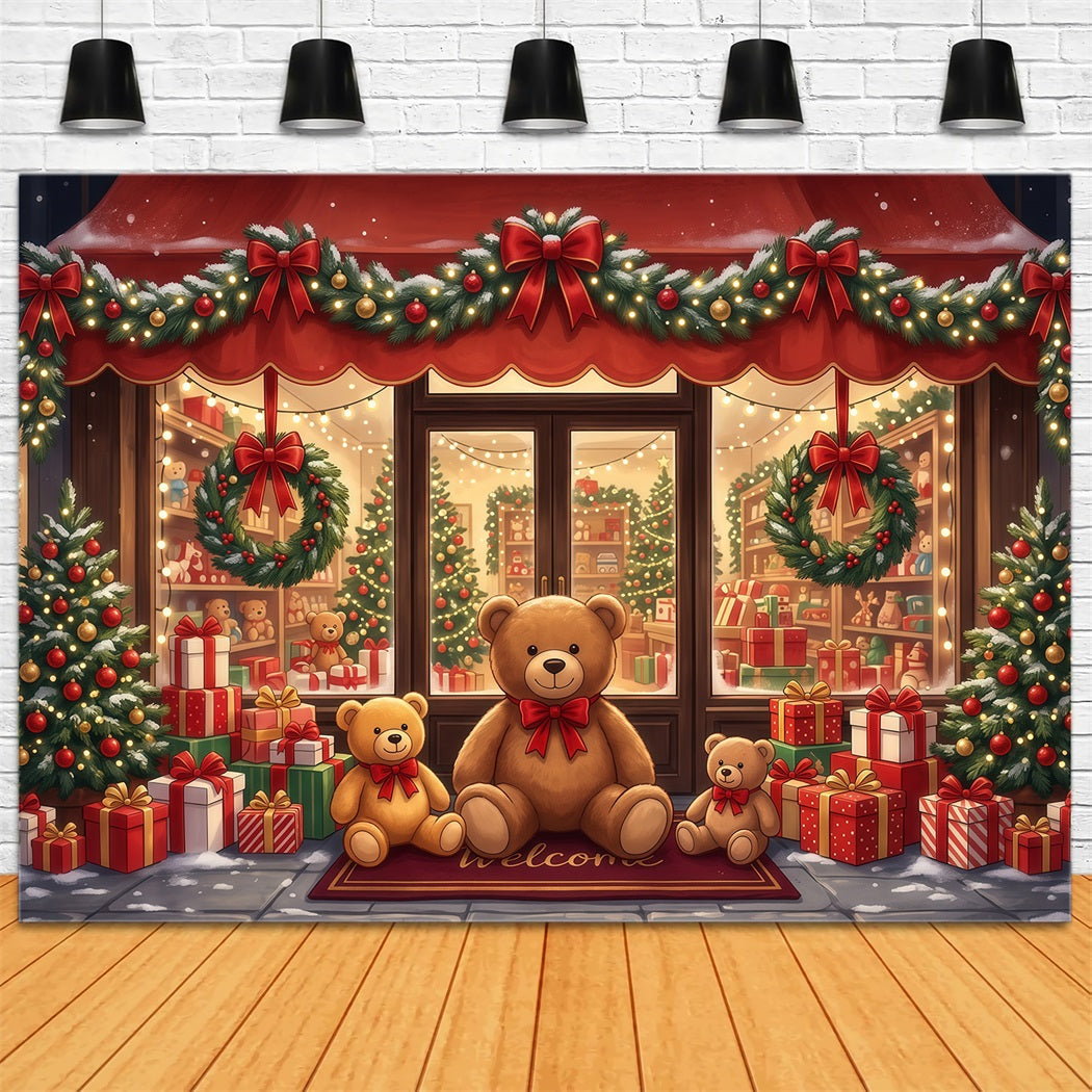 Weihnachtsladen Hintergrund Festlicher Teddybär Spielzeugladen RR610-152
