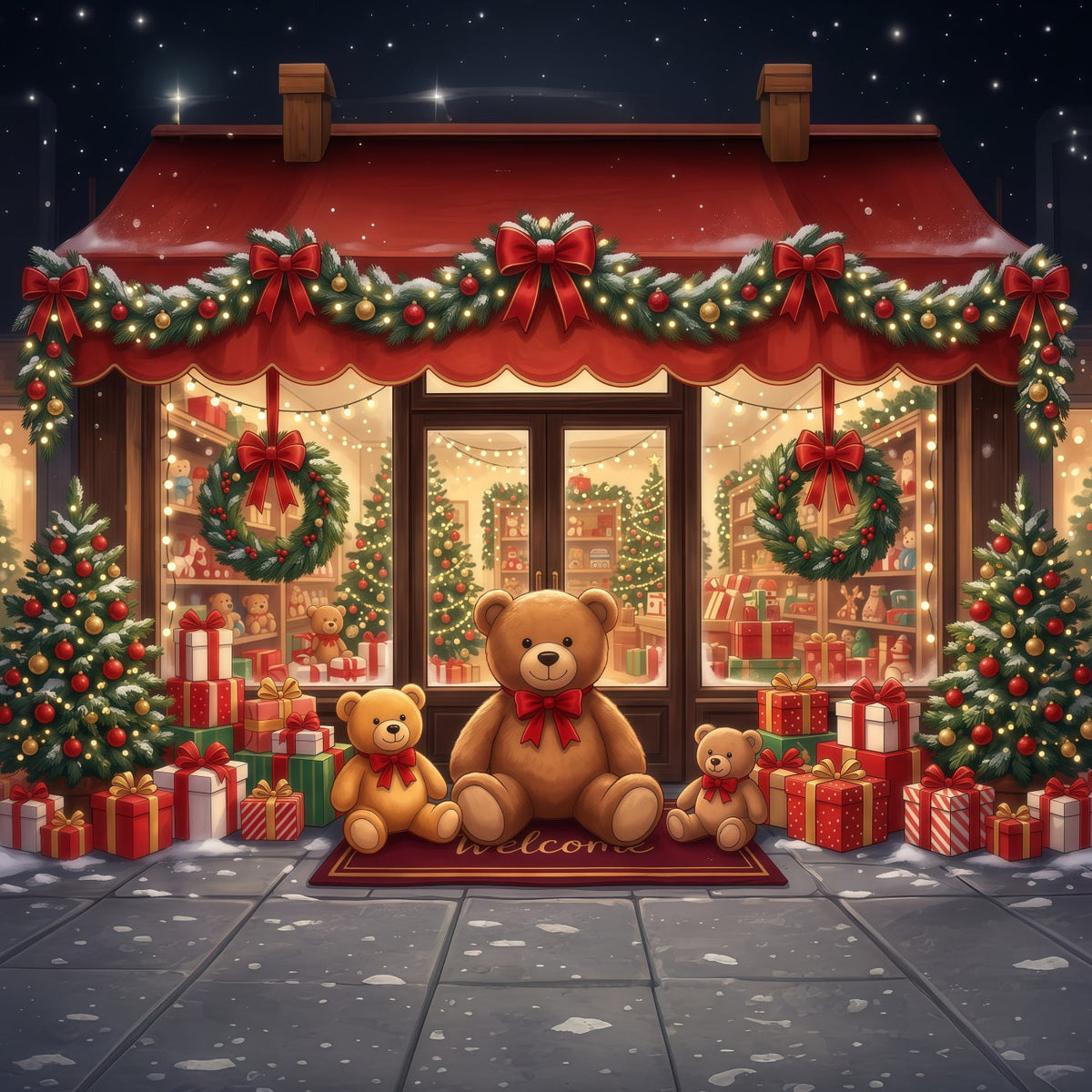 Weihnachtsladen Hintergrund Festlicher Teddybär Spielzeugladen RR610-152