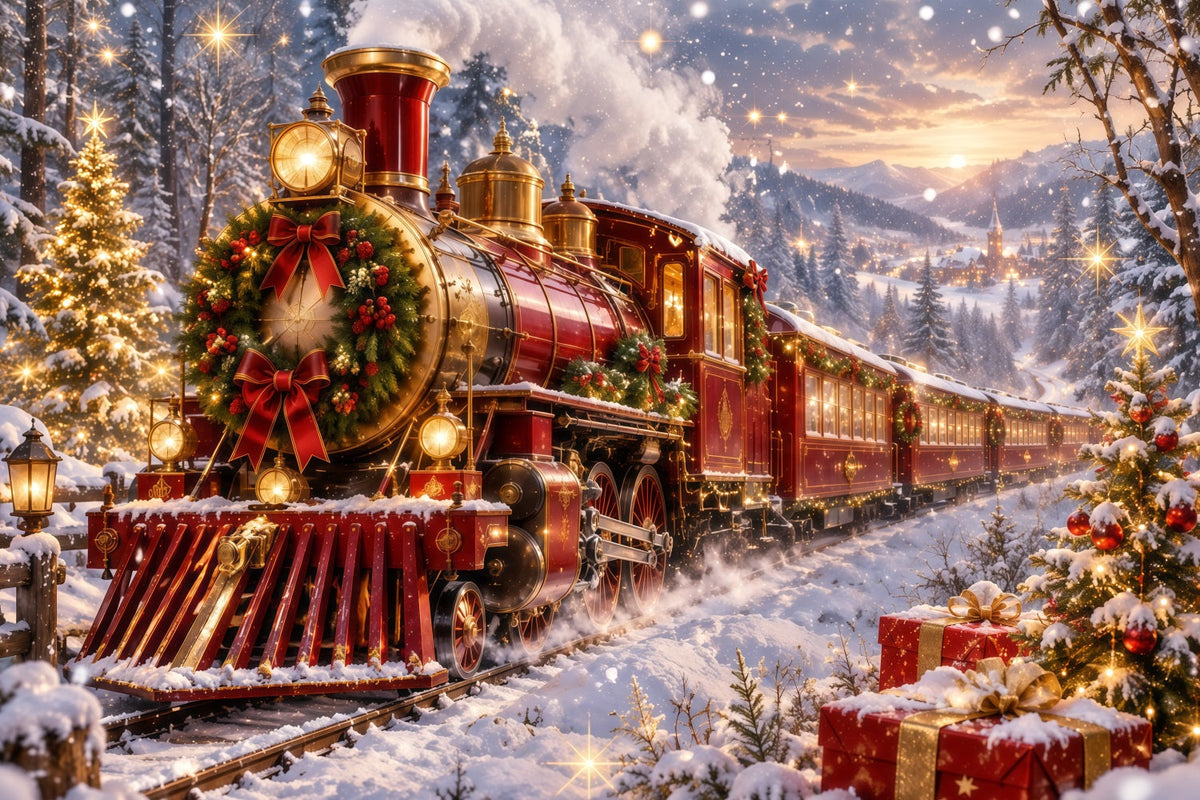 Professioneller Weihnachtshintergrund Festlicher Roter Dampfzug RR610-158