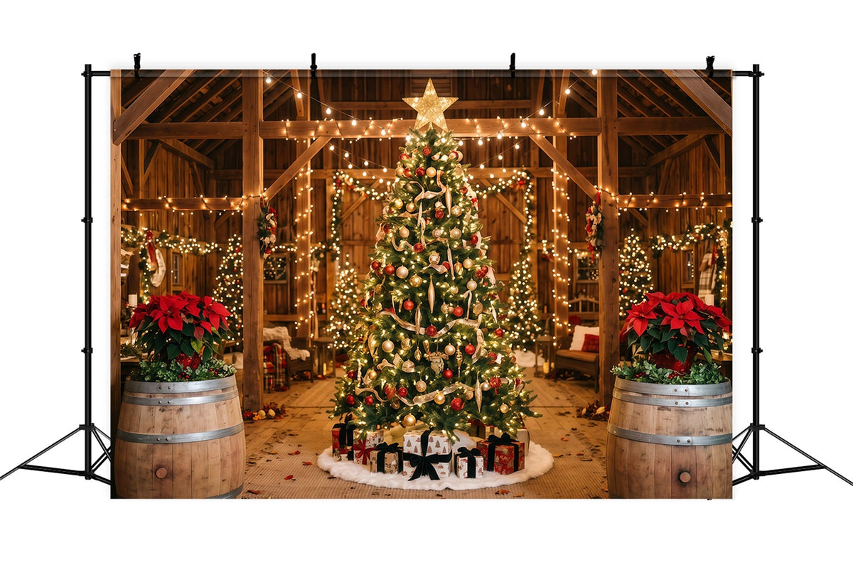 Weihnachtslichter Fotohintergrund Rustikale Scheune Weihnachtsbaum Dekoration RR610-160