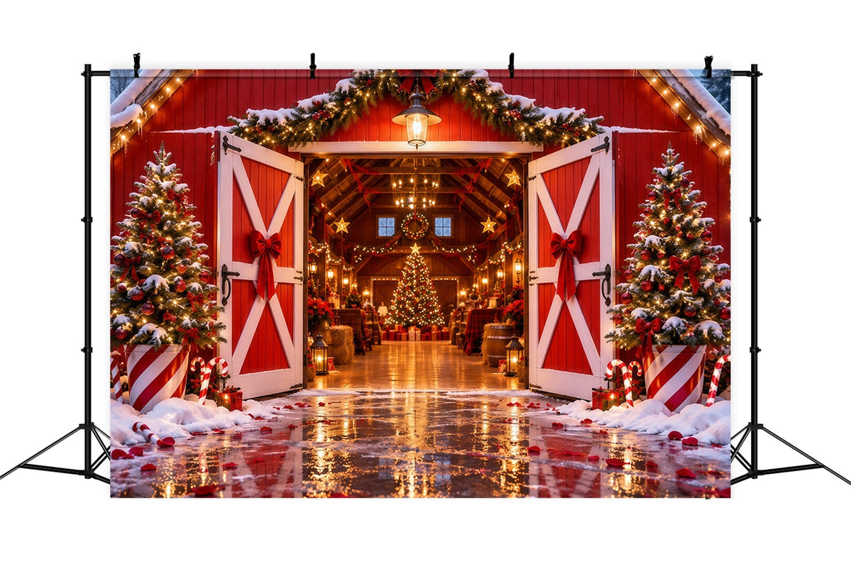 Weihnachtsbaumfarm Hintergrund Festlicher Roter Scheuneneingang RR610-163