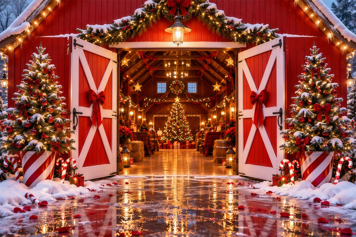 Weihnachtsbaumfarm Hintergrund Festlicher Roter Scheuneneingang RR610-163