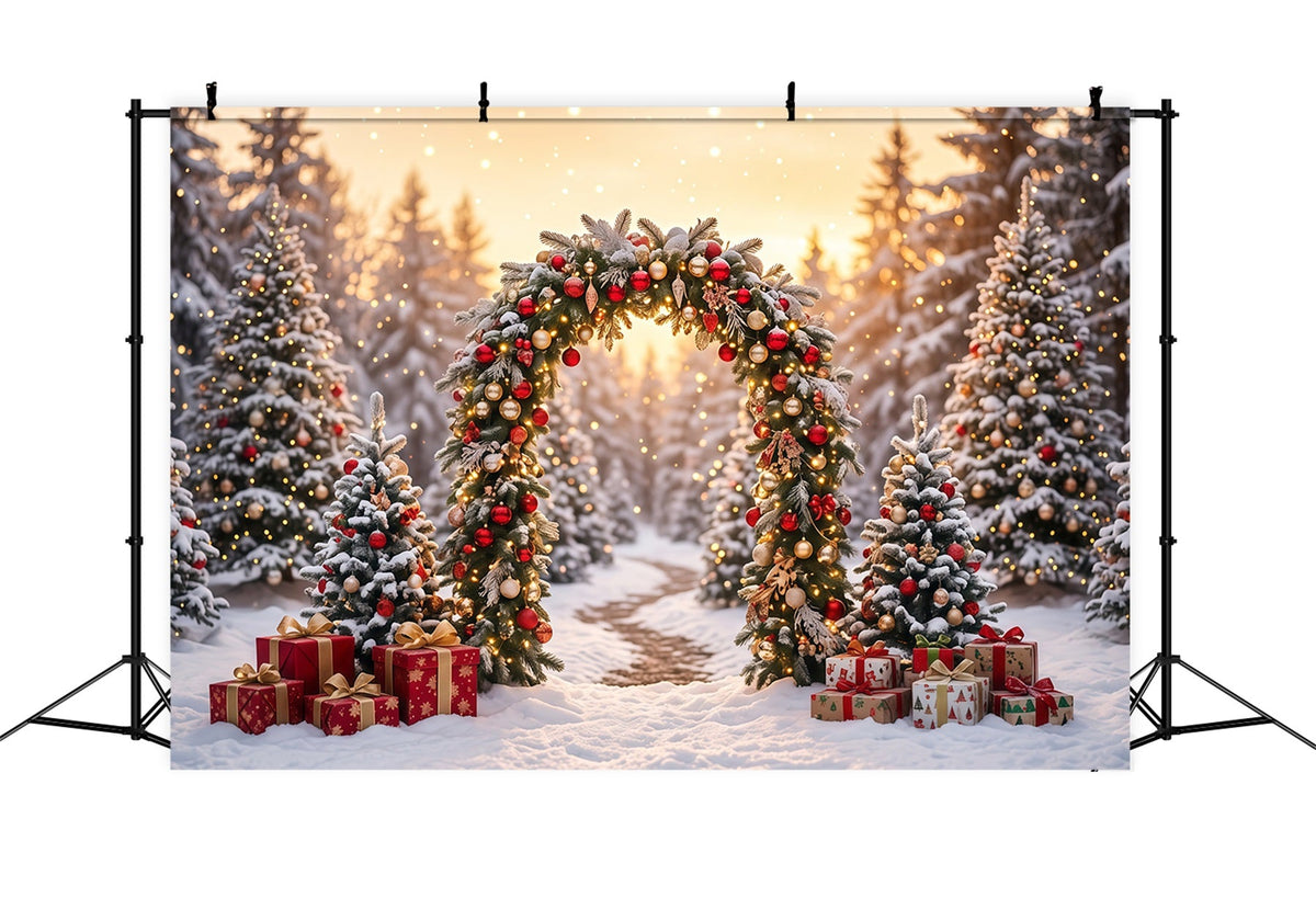 Weihnachtlicher Torbogen Hintergrund Verschneiter Immergrüner Kranzbogen RR610-165
