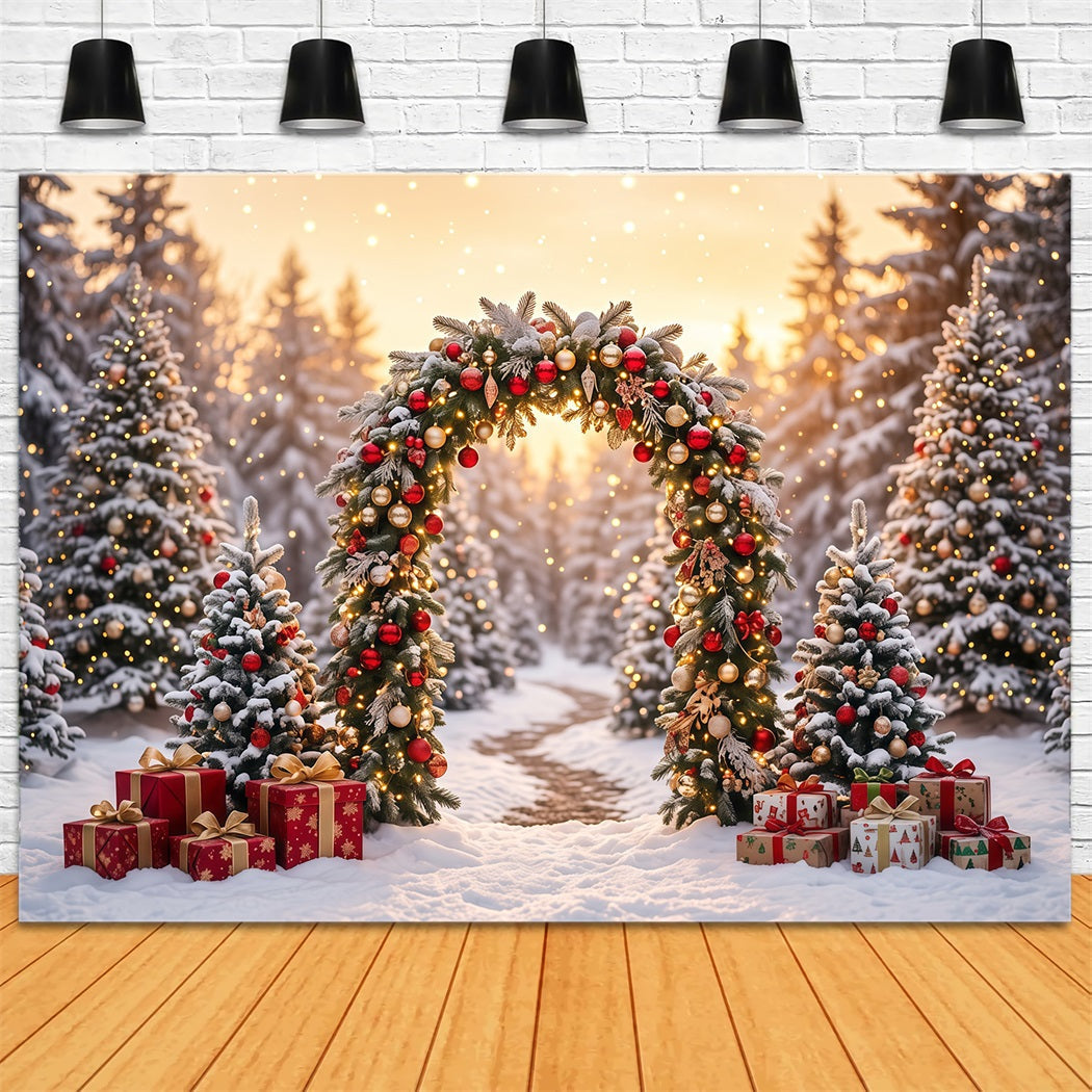 Weihnachtlicher Torbogen Hintergrund Verschneiter Immergrüner Kranzbogen RR610-165