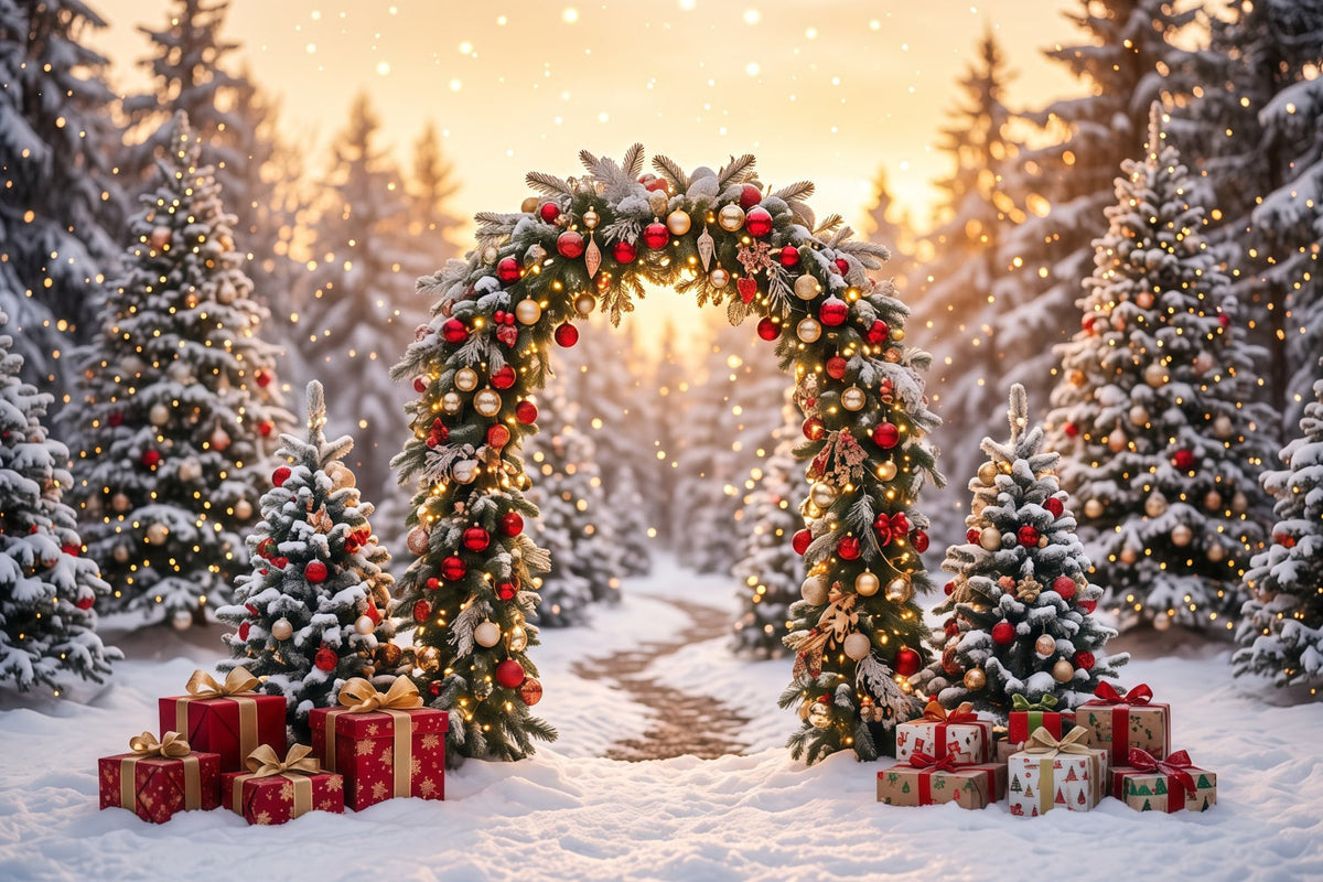 Weihnachtlicher Torbogen Hintergrund Verschneiter Immergrüner Kranzbogen RR610-165