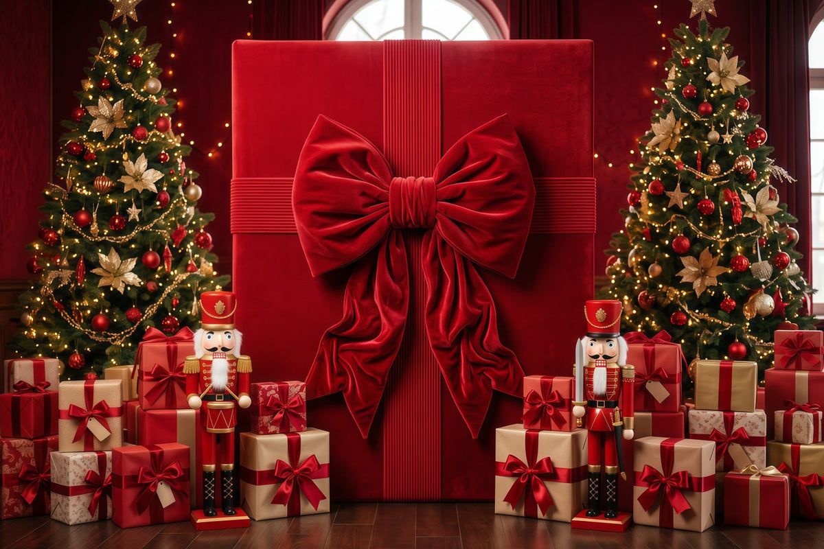 Weihnachtlicher Schleifen Hintergrund Übergroße Rote Geschenkbox RR610-168