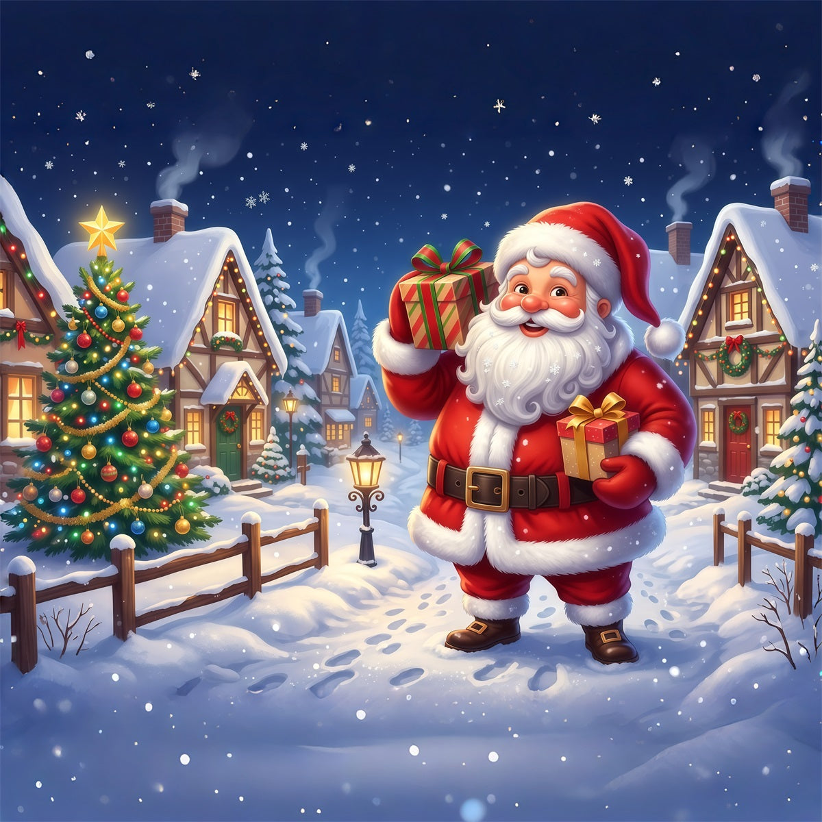 Professioneller Weihnachtshintergrund Santa Geschenk Dorf Spaziergang RR610-17