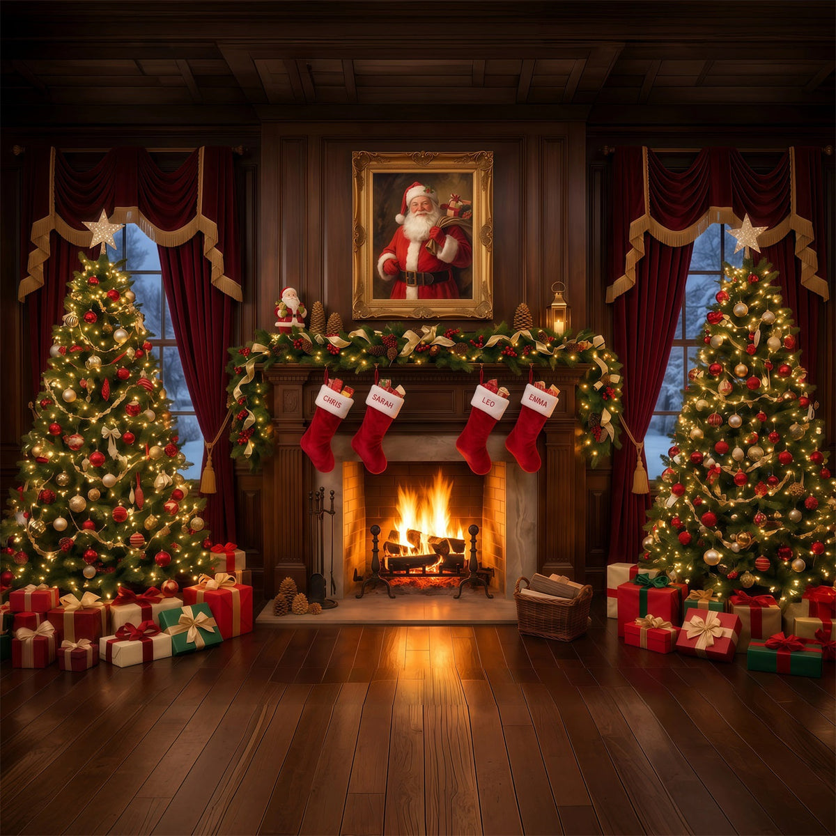 Santa Fotohintergrund Vintage Kamin Weihnachtssocken Dekoration RR610-170