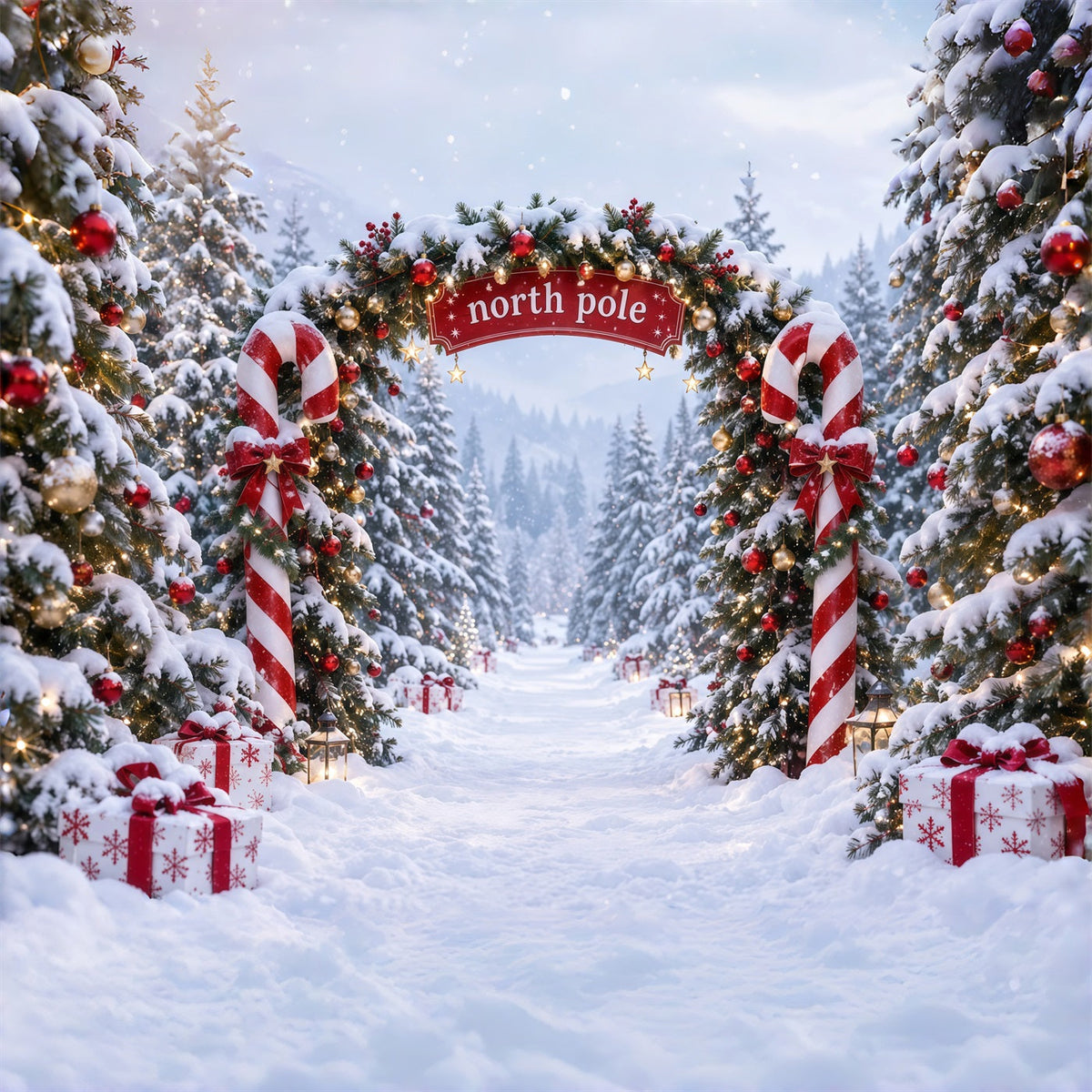 Nordpol Fotohintergrund Zuckerstangen Nordpol Winterlandschaft RR610-173