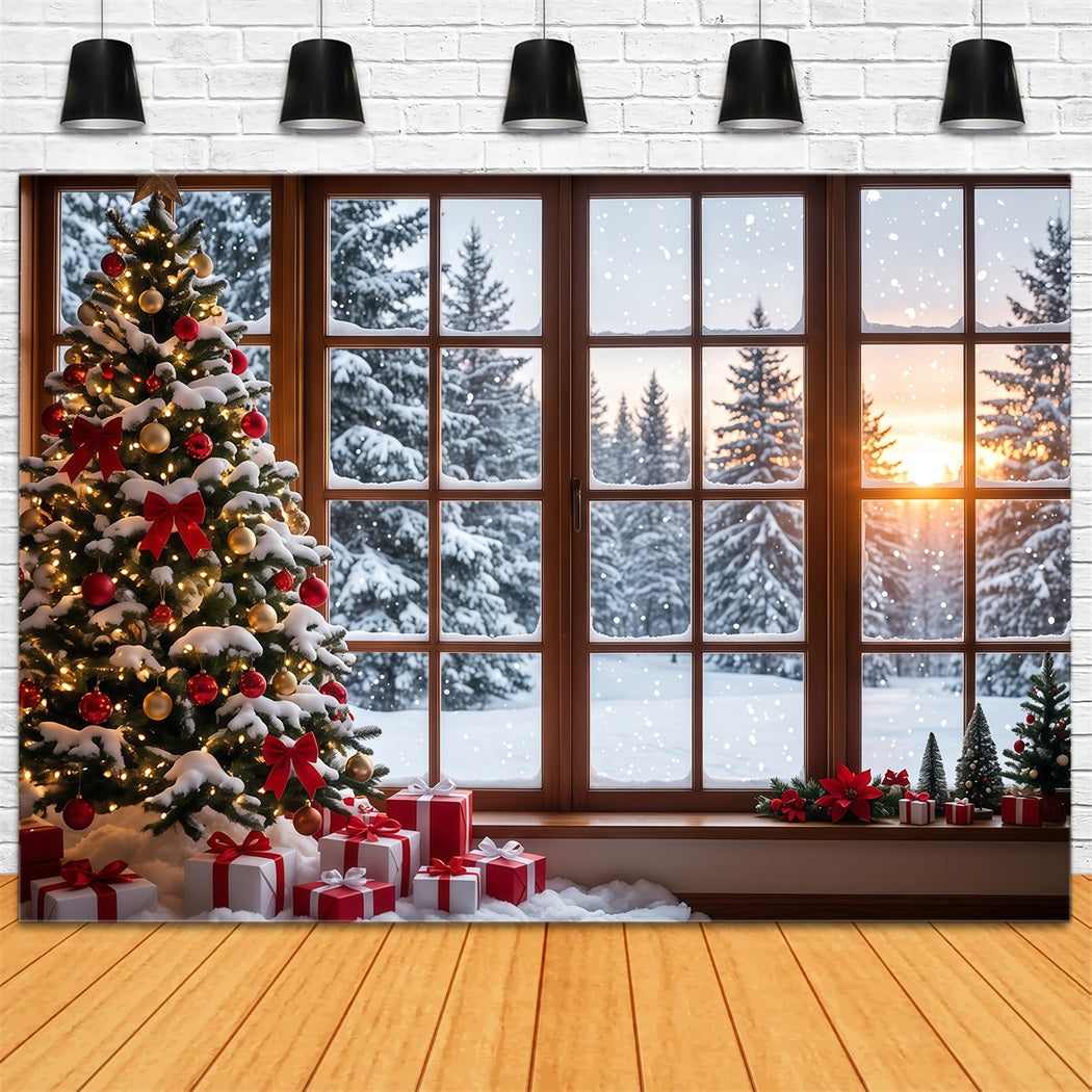 Weihnachtswald Hintergrund Verschneites Fenster Weihnachtsbaum Dekoration RR610-174