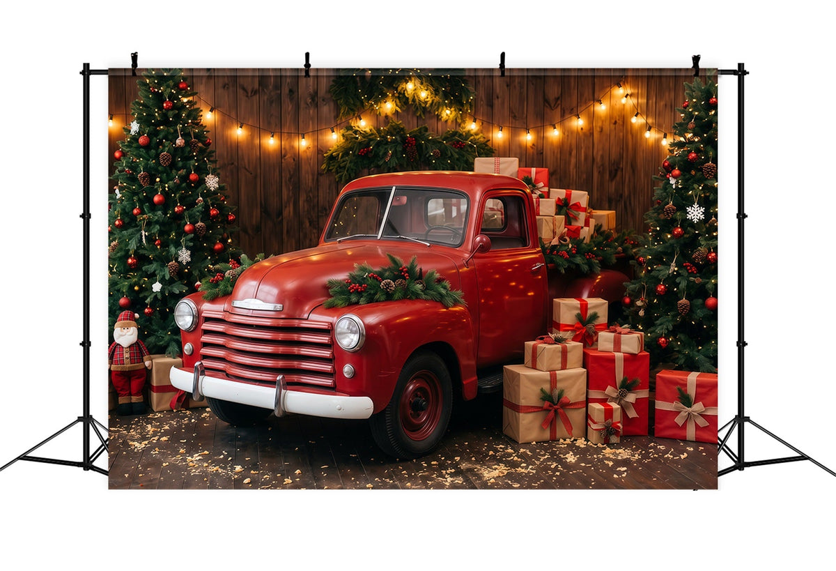 Weihnachtlicher Fotohintergrund Festlicher Roter Pickup Truck RR610-175