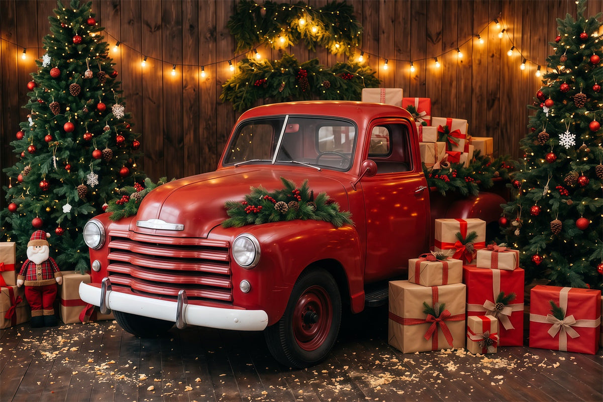 Weihnachtlicher Fotohintergrund Festlicher Roter Pickup Truck RR610-175