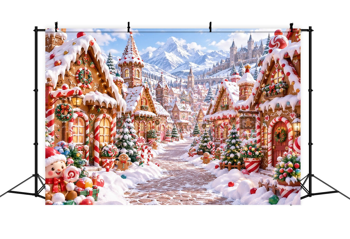 Weihnachtlicher Lebkuchen Hintergrund Verschneites Süßigkeiten Bergdorf RR610-176