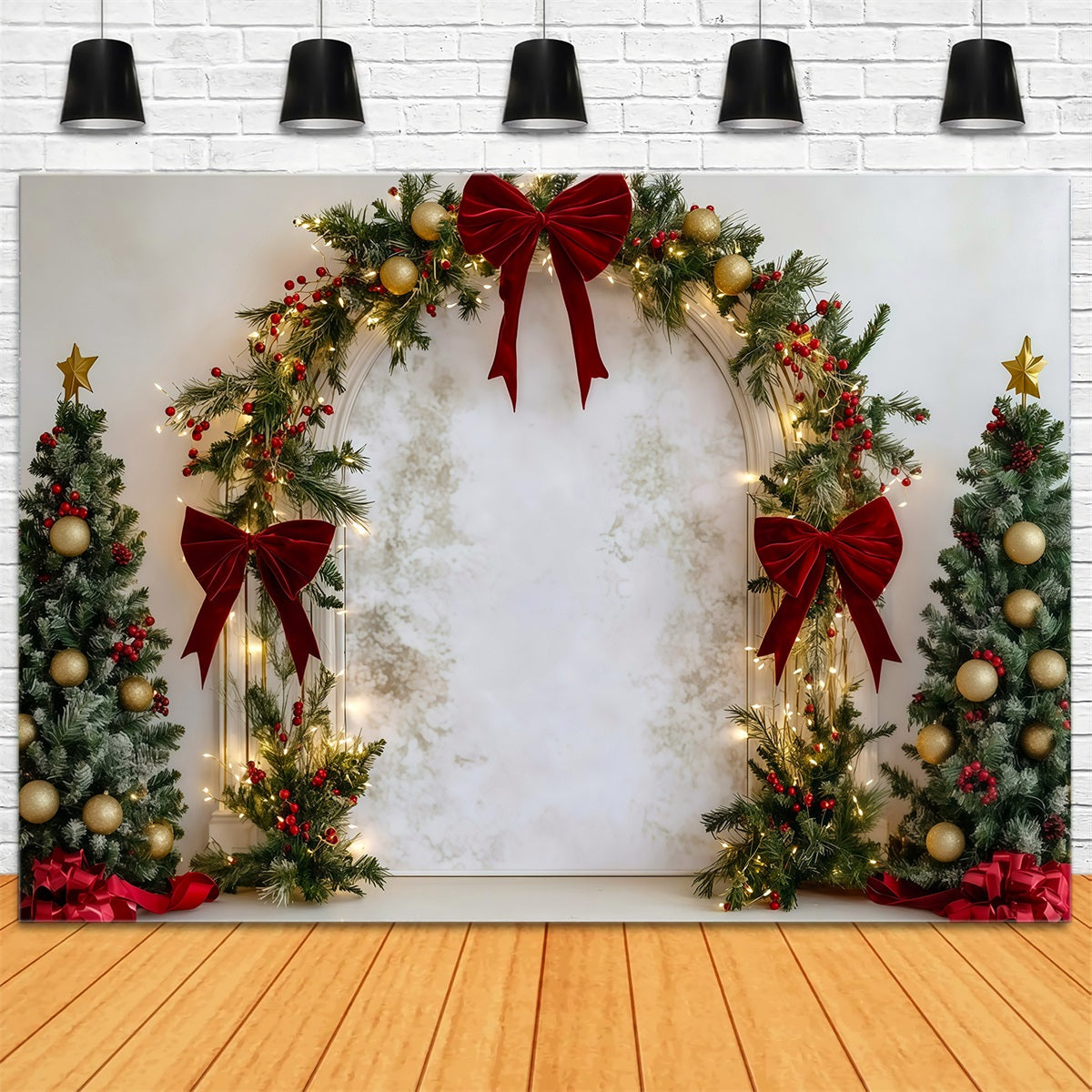 Weihnachtlicher Hintergrund Roter Schleifen Ornamentbogen RR610-20