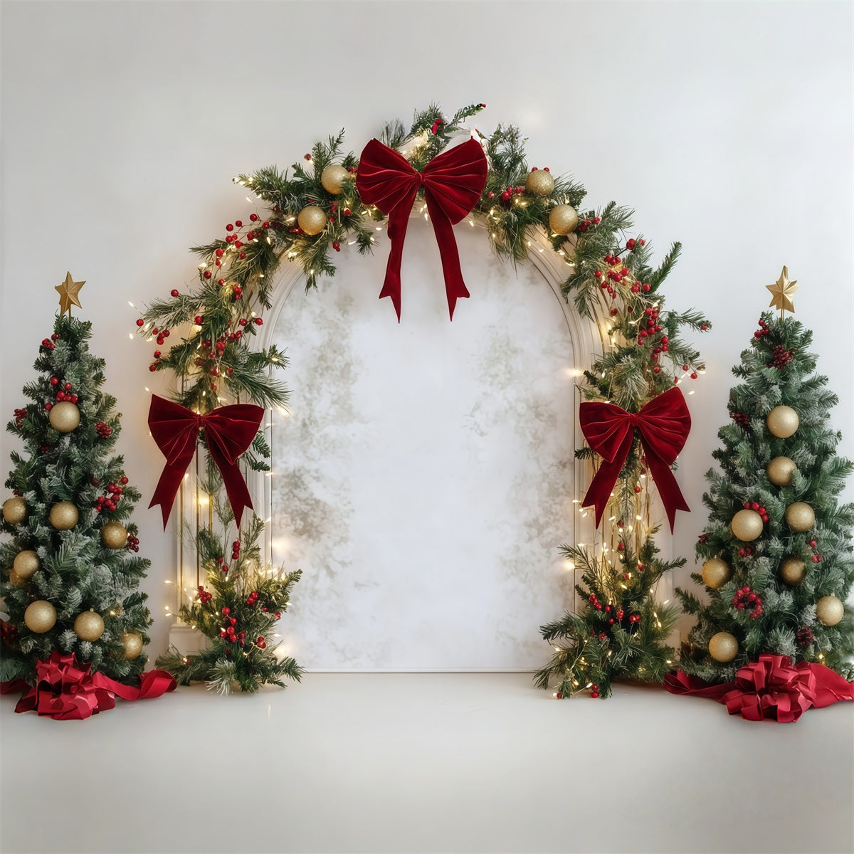 Weihnachtlicher Hintergrund Roter Schleifen Ornamentbogen RR610-20