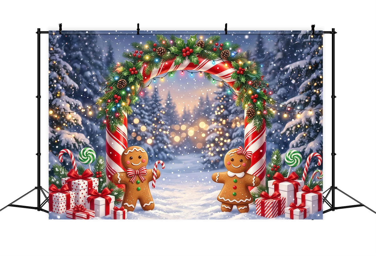 Lebkuchen Hintergrund Verschneiter Wald Nacht Bokeh Zuckerstange RR610-3