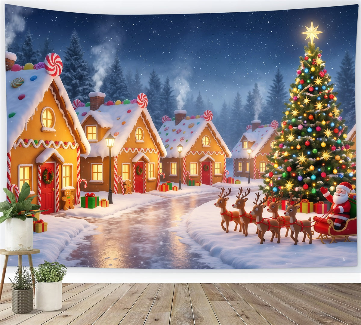 Santa Dorf Hintergrund Lebkuchendorf Schlittenfahrt RR610-31