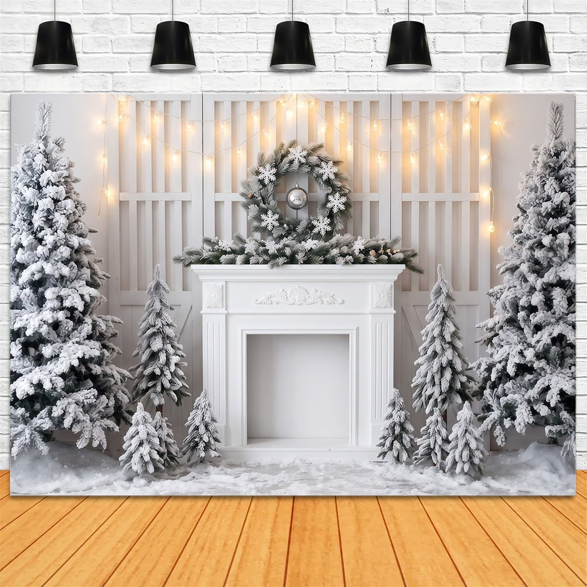 Weißer Weihnachtshintergrund Frostiger Kamin Dekoration RR610-32