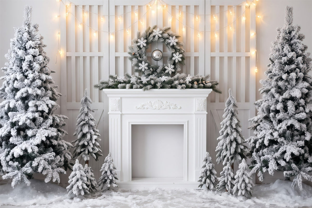 Weißer Weihnachtshintergrund Frostiger Kamin Dekoration RR610-32