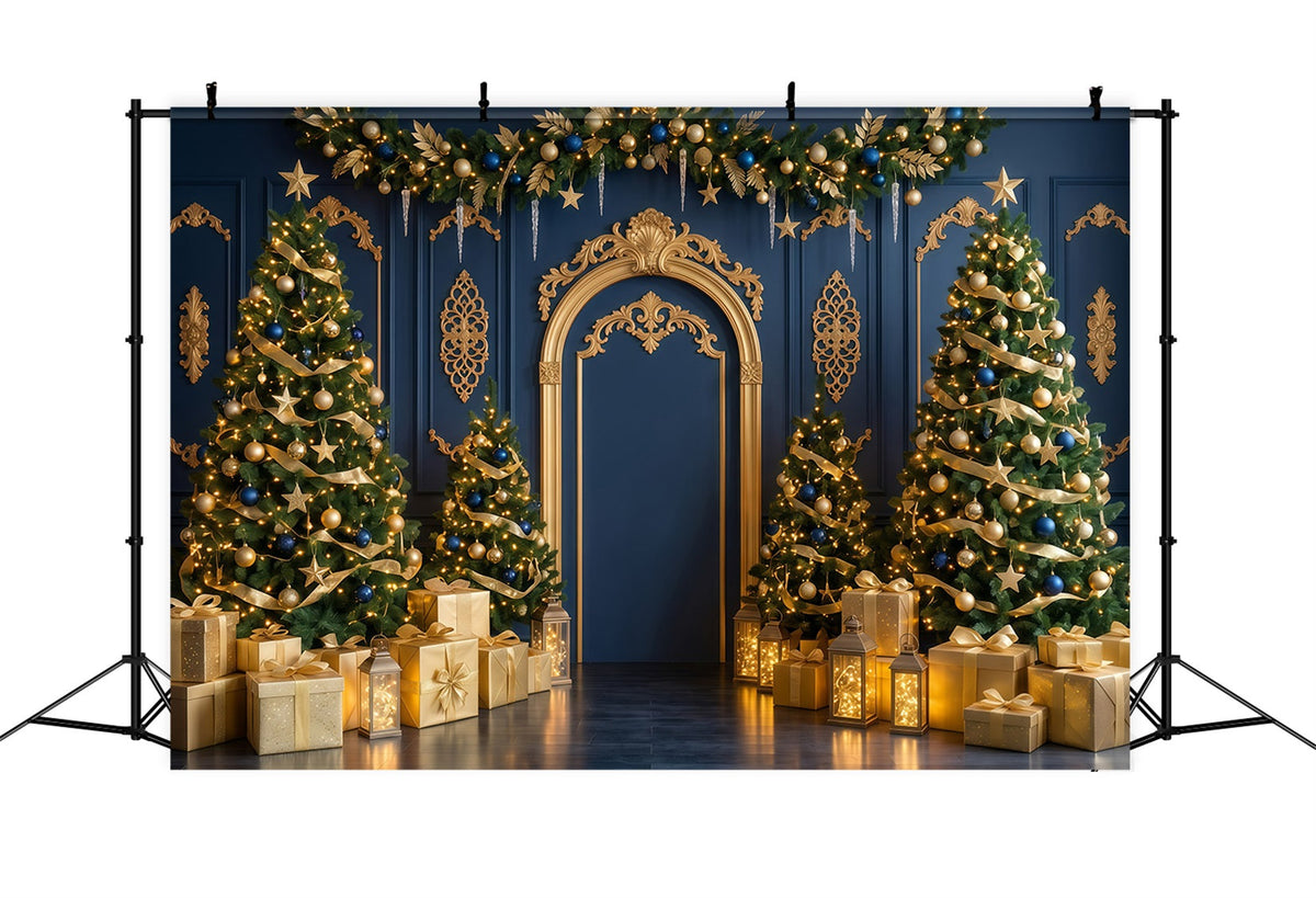 Hochwertiger Weihnachtshintergrund Marineblauer Goldener Torbogen RR610-43