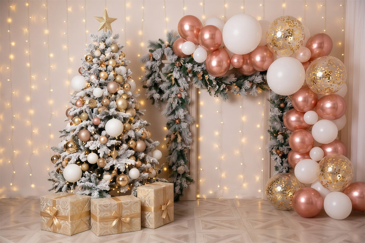 Weihnachtlicher Ballonhintergrund Roségoldene Ballondekoration Retro-Weihnachten RR610-44