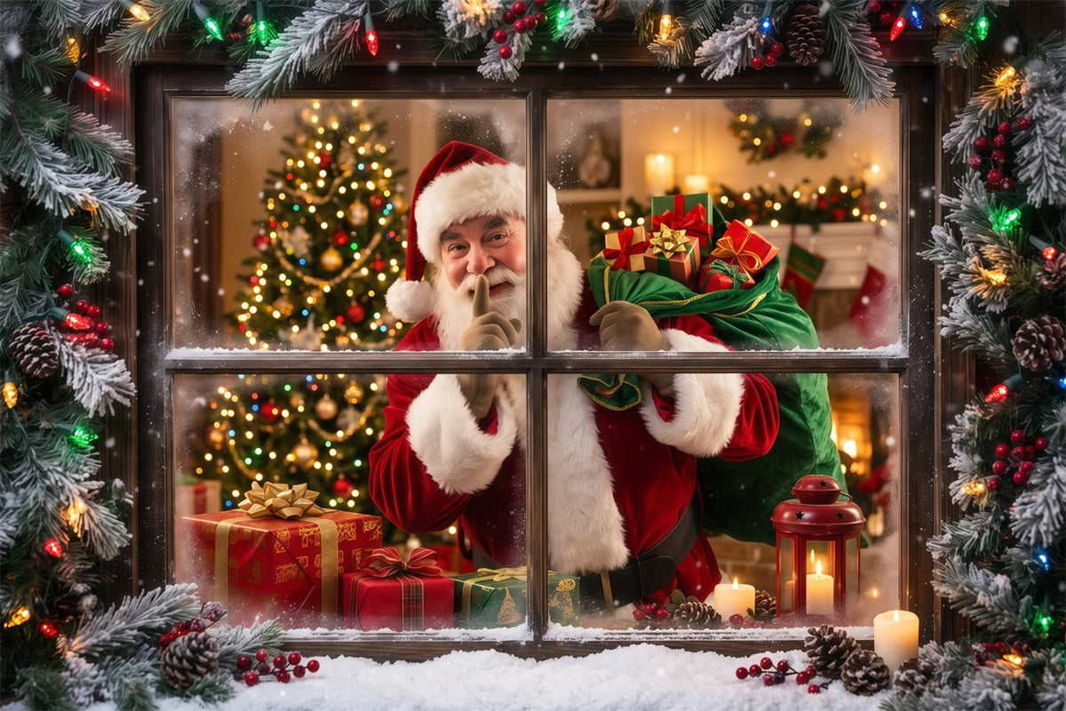 Santa-Fotohintergrund Verschneites Fenster Geschenküberraschung RR610-48