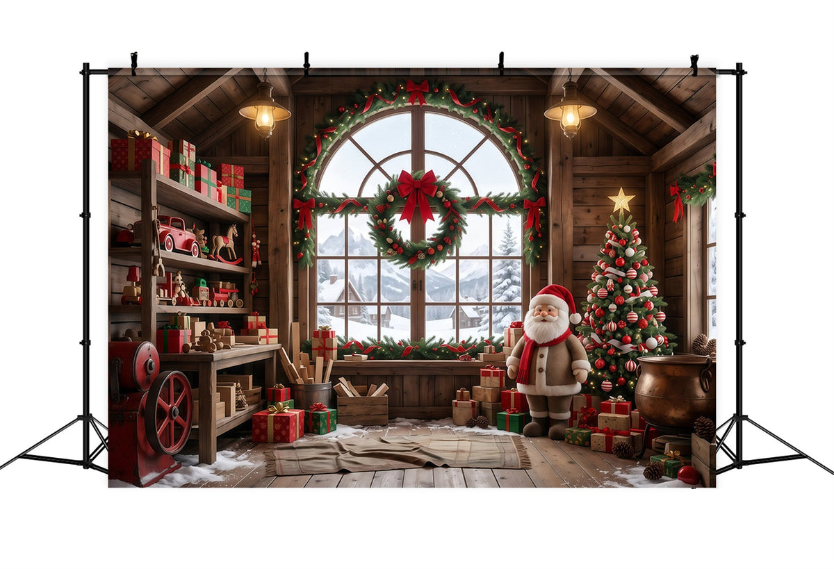 Santa Werkstatt Fotohintergrund Rustikaler Holzspielzeugraum RR610-5