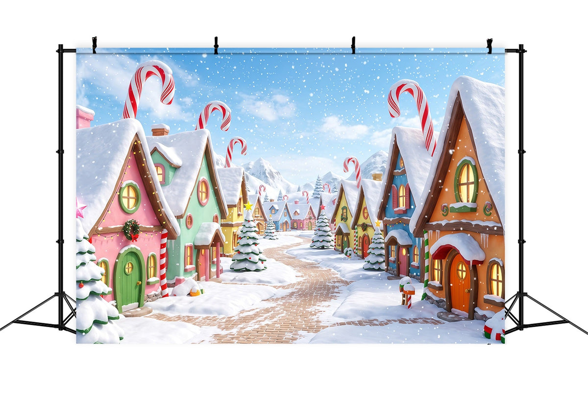 Weihnachtsdorf-Hintergrund Verschneites Zuckerstangendorf RR610-51
