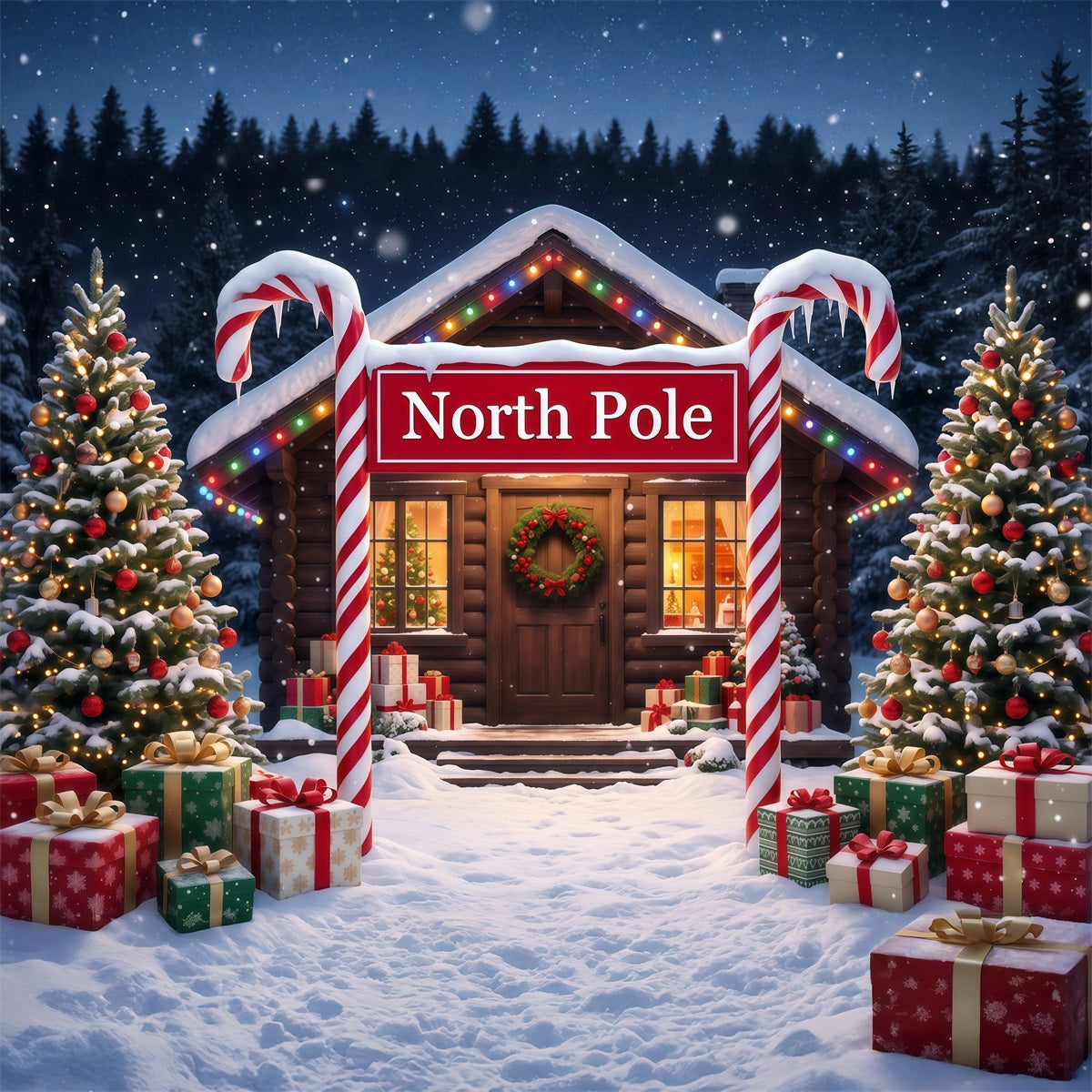 Nordpol-Fotohintergrund Verschneite Zuckerstangenhütte RR610-56