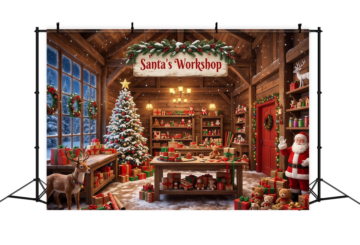 Weihnachtlicher Werkstatthintergrund Rustikaler Hütteninnenraum RR610-59