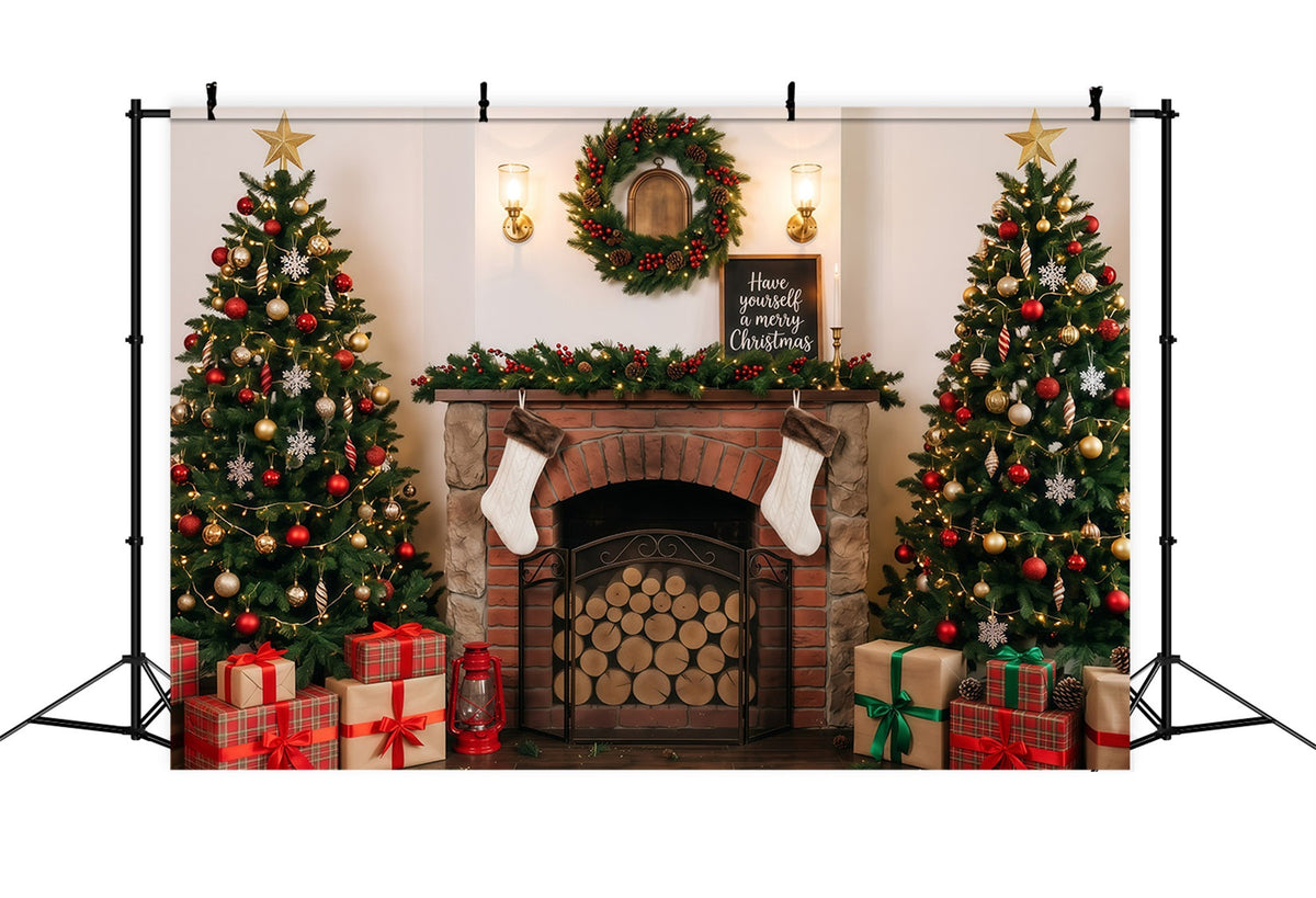 Weihnachtlicher Fotohintergrund Gemütlicher Kamin Weihnachtsbaum RR610-6