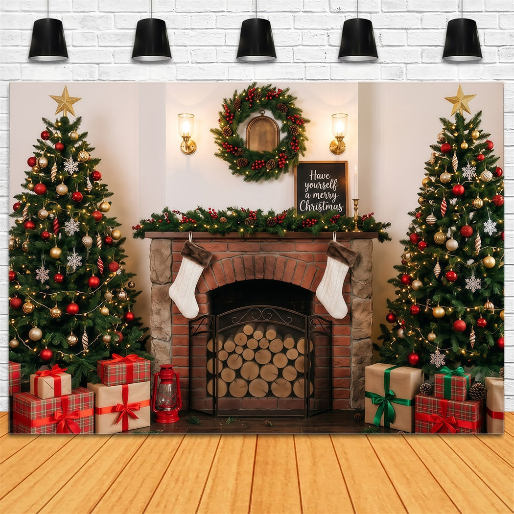 Weihnachtlicher Fotohintergrund Gemütlicher Kamin Weihnachtsbaum RR610-6