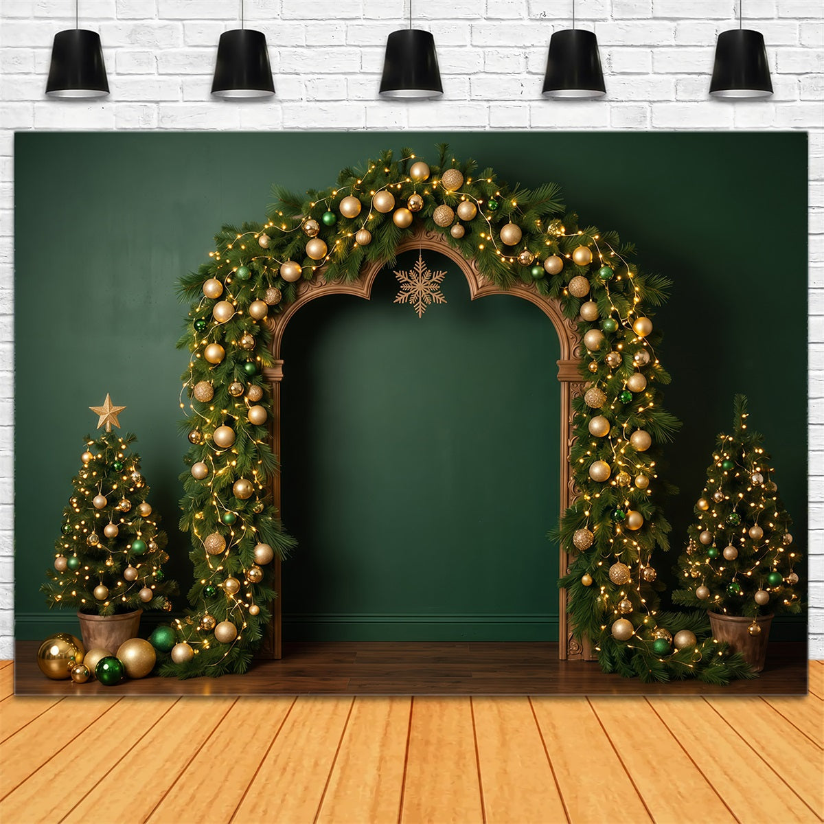 Weihnachtlicher Hintergrund Goldener Immergrüner Ornamentbogen RR610-7