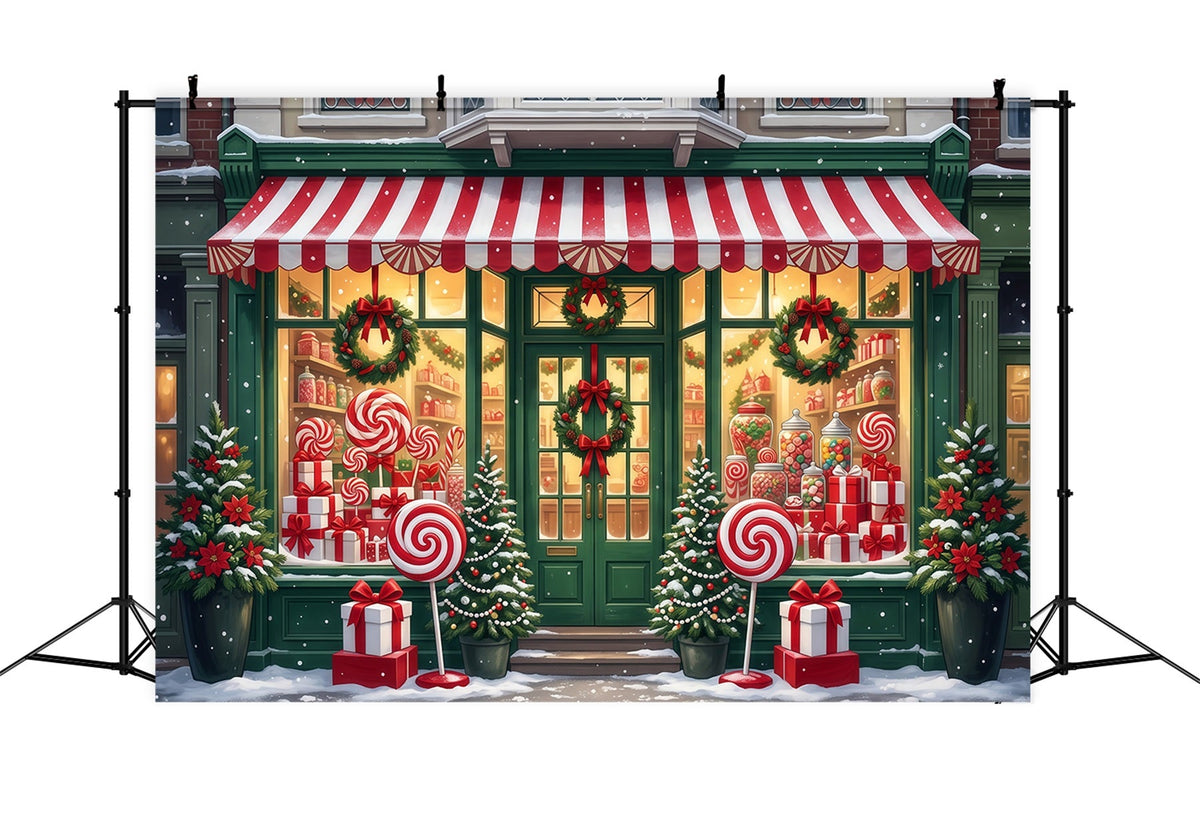 Weihnachtlicher Zuckerstangen-Hintergrund Lutscher Süßwarenladen-Fassade RR610-70