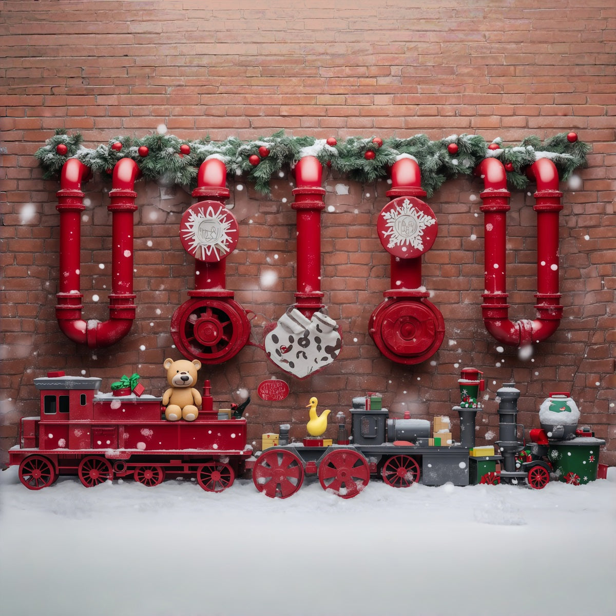 Weihnachtlicher Hintergrund Rote Spielzeugeisenbahn-Dekoration RR610-72