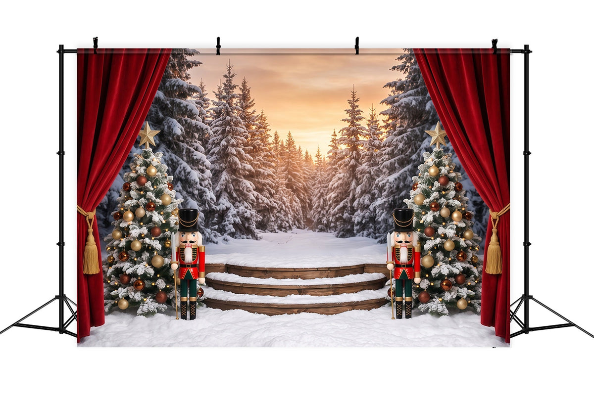 Weihnachtlicher Themenhintergrund Verschneiter Wald Bühnenvorhang Nussknacker RR610-79