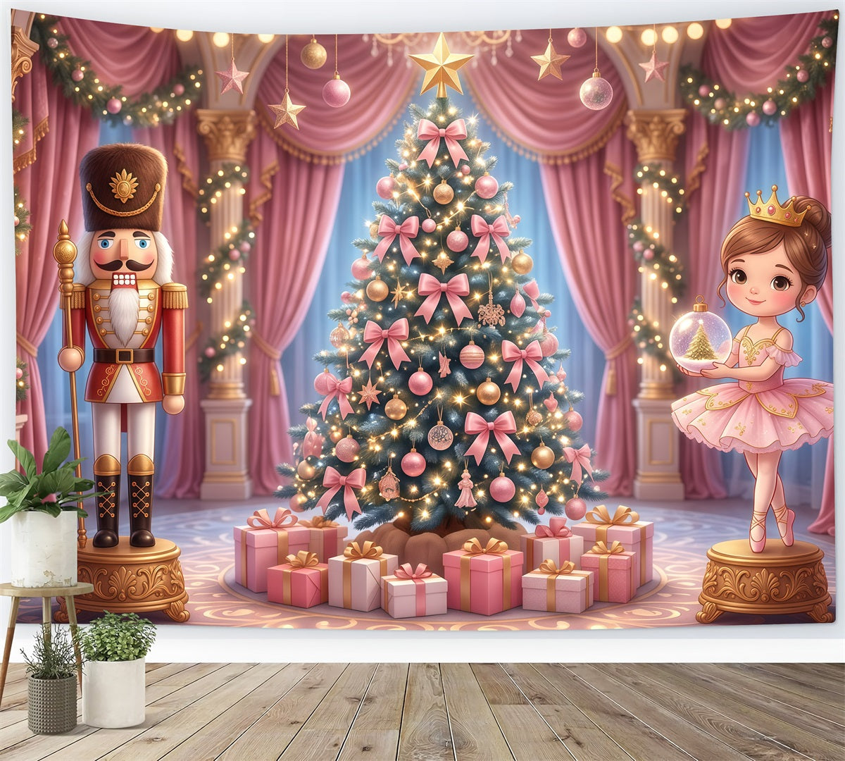 Nussknacker Ballett Hintergrund Rosa Palast Schleifenbaum RR610-8