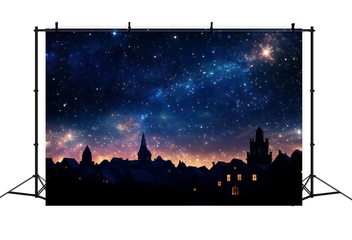 Krippenszene-Hintergrund Sternenbeleuchtete Dorf-Silhouette RR610-88