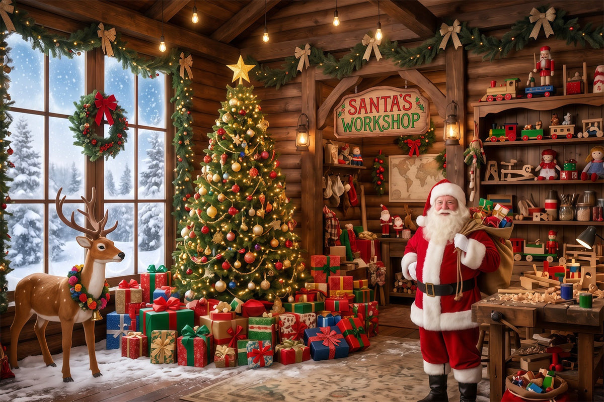 Weihnachtlicher Werkstatthintergrund Rustikaler Spielzimmer-Innenraum RR610-89