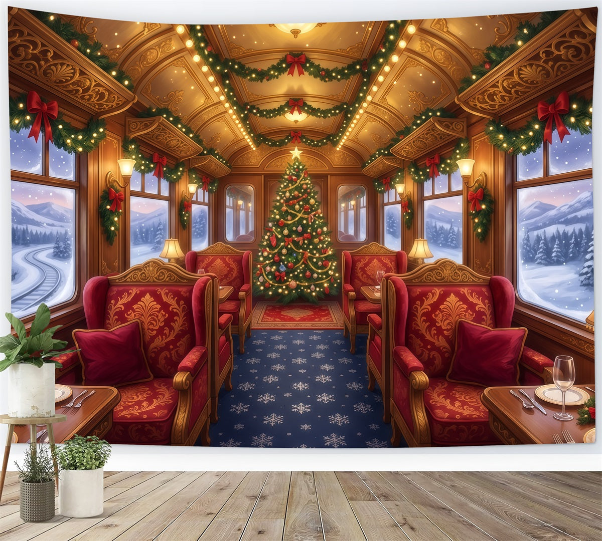Weihnachtlicher Fotohintergrund Festlicher Eisenbahnwagen RR610-91