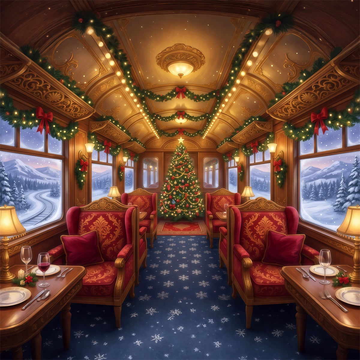 Weihnachtlicher Fotohintergrund Festlicher Eisenbahnwagen RR610-91